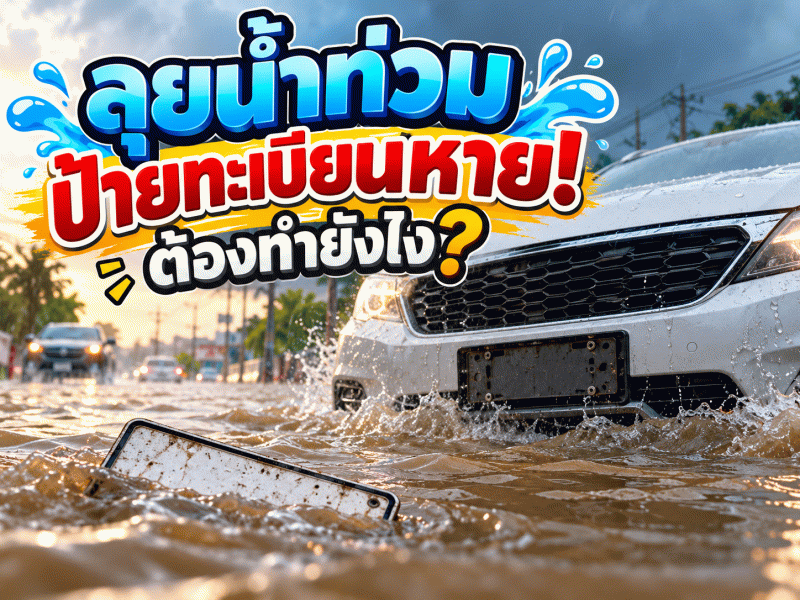 ลุยน้ำท่วมมา ถึงบ้านแล้ว ป้ายทะเบียนหาย ทำยังไงดี
